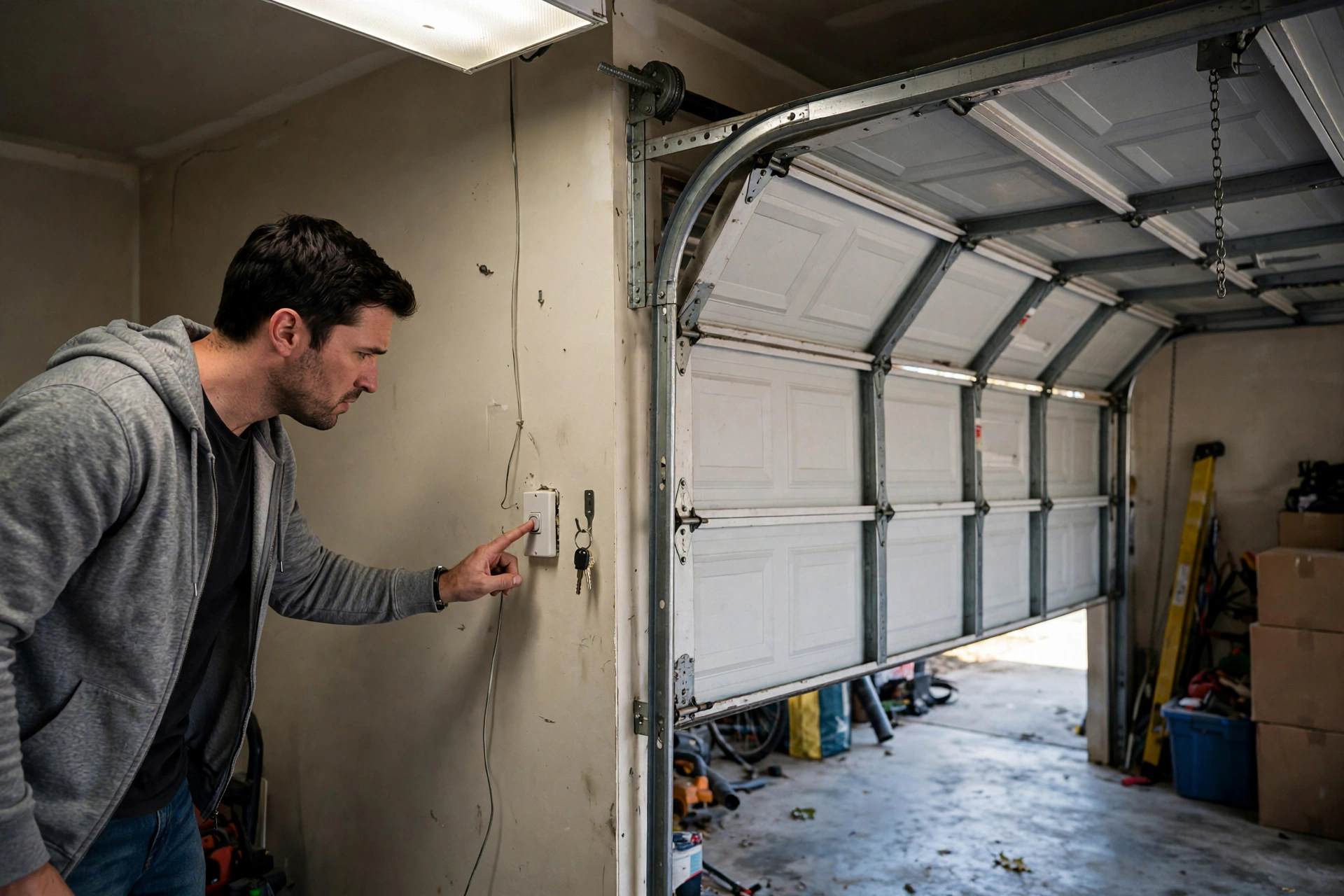 Homeowner troubleshooting a stuck garage door in Franklin TN