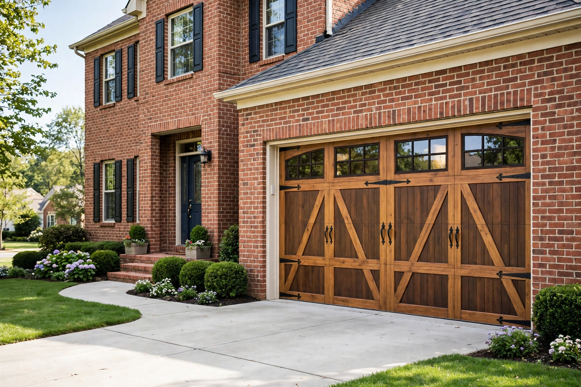 New carriage-style garage door installed on a Franklin TN home
